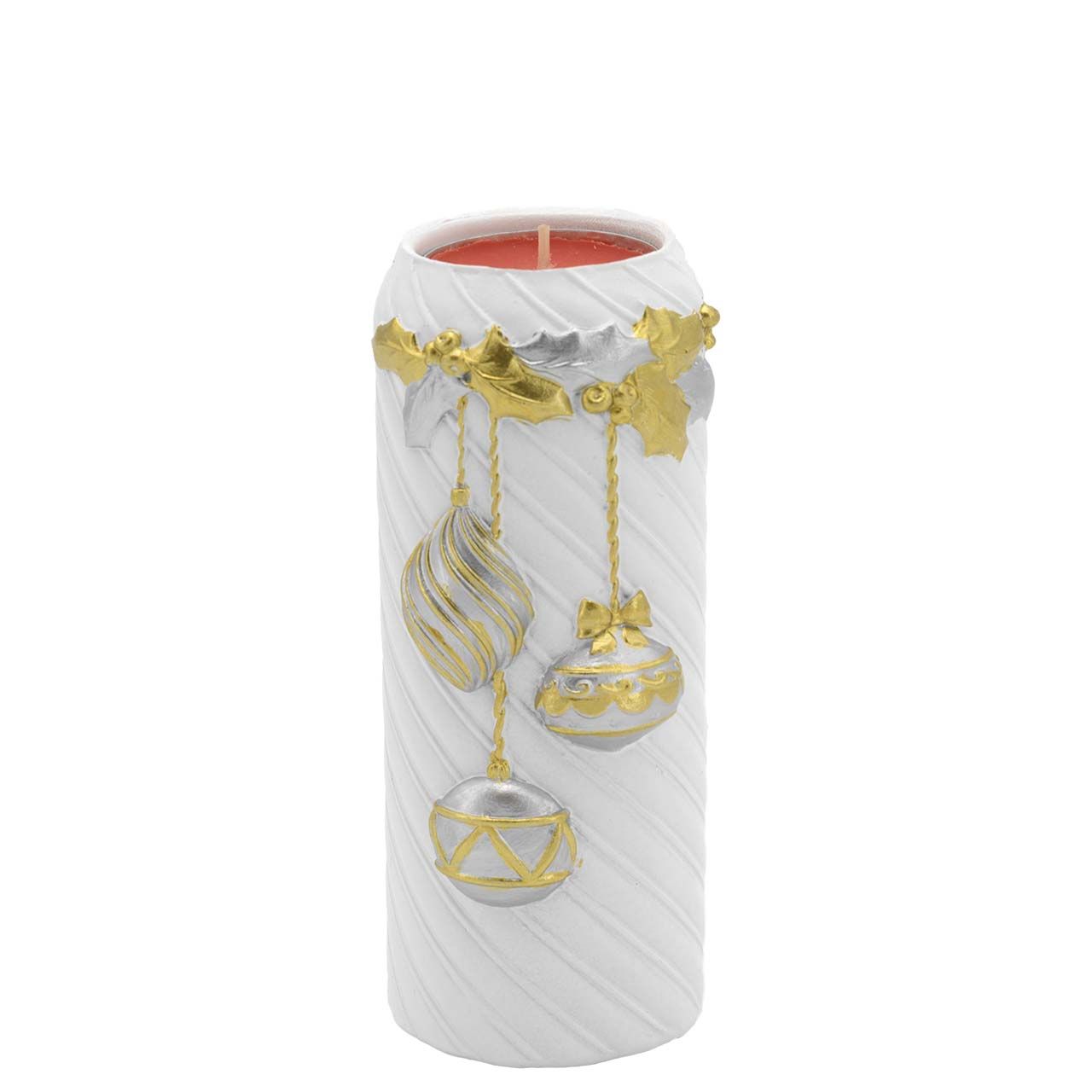 CILINDRO CON TEA LIGHT 65*140 BIANCO DECORO ORO